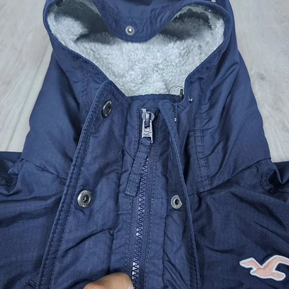 Hollister California All Weather Jacket Womens Small Blue Full Zip Sherpa Hoodie